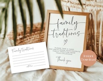 Family Traditions Printable Sign, Share a Memory, Instant Download Baby Shower Decor