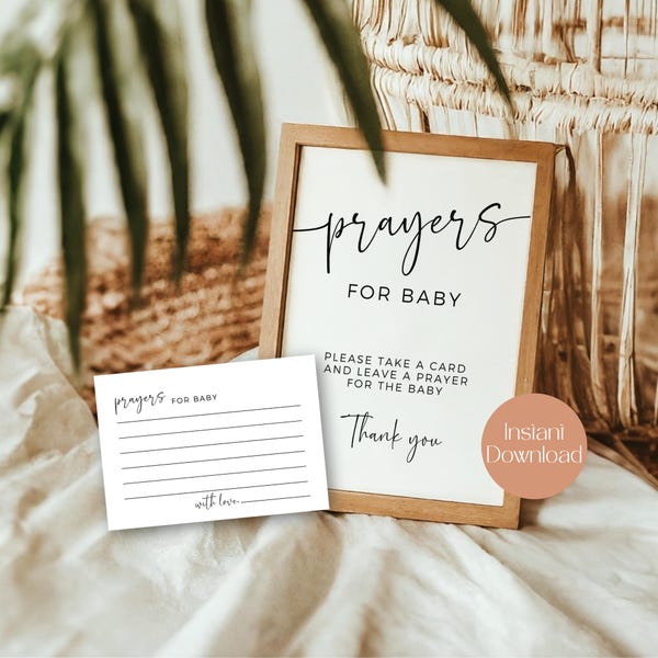 Prayers for Baby Sign and Card, Baby Shower Decor, Instant Download PDF