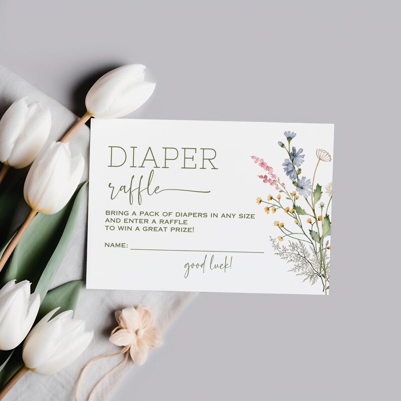 Wildflower Baby Shower Diaper Raffle Sign and Raffle Ticket, Baby in ...