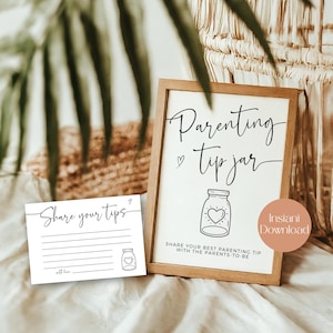 Parenting Tip Jar Sign, Baby Shower Advice Cards, Printable Game for Parents, Modern Design, Advice and Wishes for Parents, Instant Download