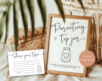 Parenting Tip Jar Sign, Baby Shower Advice Cards, Printable Game for Parents, Modern Design, Advice and Wishes for Parents, Instant Download