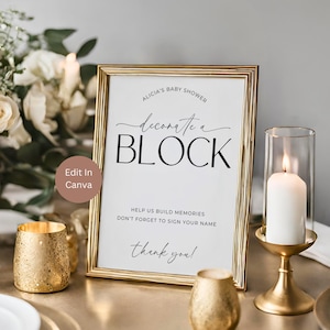 Decorate A Block For The Baby Sign, Baby Shower Activity, Baby Shower Game, Printable Baby Shower Sign, Minimal Baby Shower Game, LPM