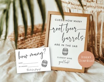 Guess How Many Root Beer Barrels Baby Shower Game, Minimalist Printable Sign (Instant Download PDF) Baby Shower Activity