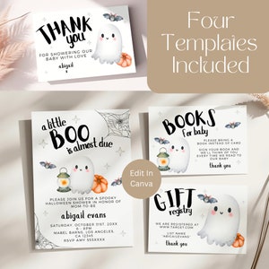 A Little Boo Is Almost Due Baby Shower Invitation Bundle, Halloween Baby Shower, Autumn Baby Shower, Instant Download, Fall Shower, LBG