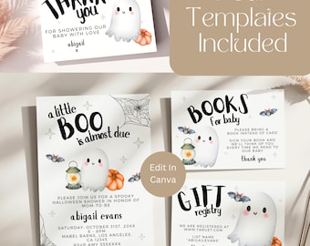 A Little Boo Is Almost Due Baby Shower Invitation Bundle, Halloween Baby Shower, Autumn Baby Shower, Instant Download, Fall Shower, LBG