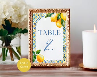 Italian Amalfi Coast Wedding Table Numbers, Custom Table Number Signs, Editable Template, Instant Download, DIY Wedding, Customizable, Elena