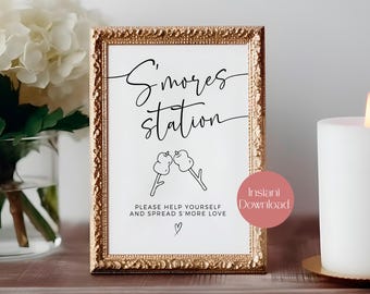S'mores Station Sign, Printable Smores Bar Decor, Instant Download, Camping Party Sign, Digital File