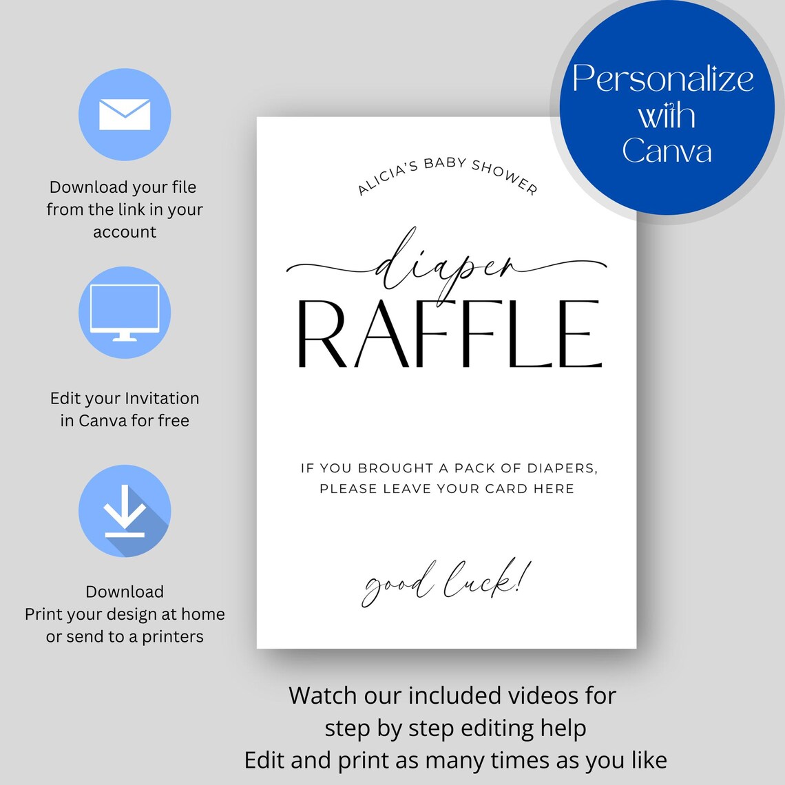 Diaiper Raffle Sign Baby Shower Diaper Raffle Sign and Raffle Ticket, Minimal Baby Shower ...