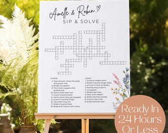 Sip and Solve Done for You, Personalized Wildflower Wedding Crossword Puzzle, Customized Wedding Game, Interactive Fun Wedding Activity