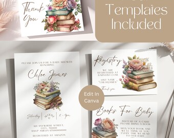 Book Baby Shower Invitation, Storybook Baby Shower Invitation Editable, Book Themed Baby Shower Invite Bundle, Books For Baby bundle, LB1002