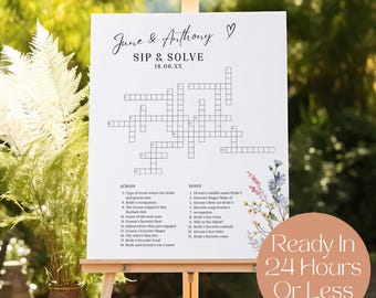 Sip and Solve Done for You, Personalized Wedding Crossword Puzzle, Customized Wedding Game, Interactive Fun Wedding Activity, Billie