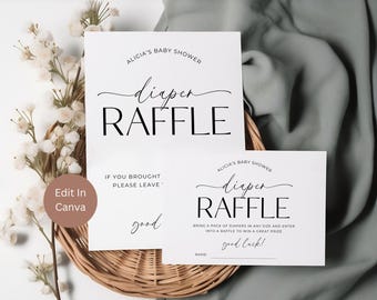 Baby Shower Diaper Raffle Sign And Raffle Ticket, Minimal Baby Shower Diaper Raffle Sign Tickets, Diaper Raffle Card, Instant Download, LPM