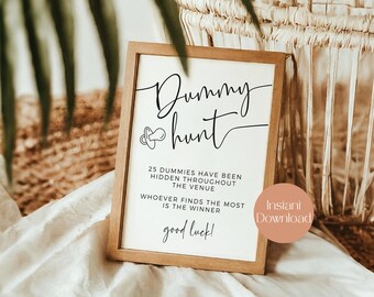 Dummy Hunt Game Baby Shower Activity, Pacifier Hunt, Printable Sign, Minimal Baby Shower, Instant Download