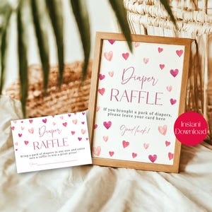 Kleiner Schatz-Babyparty-Windel-Verlosungszeichen und Raffle-Los, Valentinsgruß-Babyparty, süße Herzen-Babyparty-Verlosung, LSW