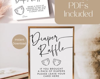 Baby Shower Diaper Raffle Sign And Raffle Ticket, Minimal Baby Shower Diaper Raffle Sign Tickets, Diaper Raffle Card, Instant Download print