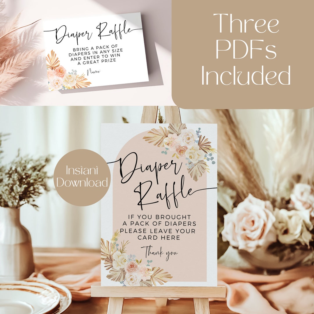 Boho Baby Shower Diaper Raffle Sign and Raffle Ticket, Boho Baby Shower ...