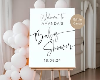Welcome Sign For Baby Shower, Editable Template, Minimal Baby Shower Sign, Minimalist Baby Shower Welcome Poster, Gender Neutral, Printable