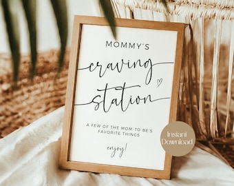 Mommy&#39;s Craving Station Sign, Baby Shower Game Sign, Instant Download, Fun Baby Shower Activity, Minimal Baby Shower Sign, Gender Neutral