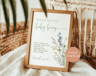 Wildflower Measure The Baby Bump Baby Shower Game, Baby In Bloom, How Big Is Mommy's Belly, Printable Sign Instant Download, LB0031
