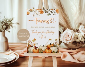 Cartello per bomboniere per baby shower Fall In Love, baby shower autunnale, baby shower alla zucca, baby shower Falling In Love, floreale autunnale, stampabile, LFL