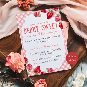 Someone Berry Sweet Baby Shower Invitation, Editable Strawberry Invite, Digital Baby Shower Template, Summer Baby Shower Invite, SBS