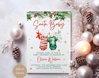 Santa Baby Baby Shower Invitation, Editable Template, Winter Baby Shower Invite, Christmas Baby Shower, Winter Wonderland Baby Shower LB0036