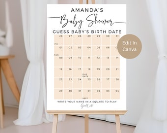 Geboortedatum baby raden, afdrukbare vervaldatum babyshowerspel, minimaal babyshowerspel, minimale babyshoweractiviteit, direct downloaden, LB01