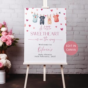 Little Sweetheart Baby Shower Welcome Sign, Valentine Baby Shower, Printable Sign, Editable Template, Hearts Decor, Instant Download, LSW