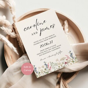 Wildflower Wedding Invitation, Floral Wedding Invitation Template, Editable Digital Invite, Instant Download, Customizable Invite, Billie