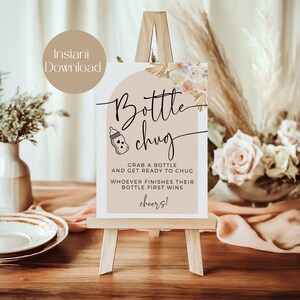 Baby Bottle Chug Game, Boho Baby Shower Game, Baby Shower Activity, Baby Shower Printable Sign, Pampas Baby Shower, Instant Download, LBB