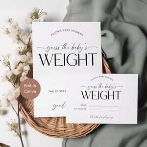 Babyshowerspel: raad het gewicht, voorspelling babyshowerspel, minimaal babyshowerdecor, babyraadspel, hoeveel weegt de baby, LPM