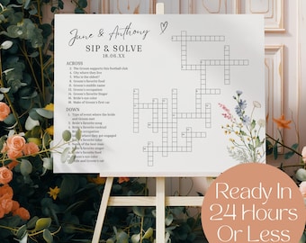 Sip and Solve Done for You, Personalized Wedding Crossword Puzzle, Customized Wedding Game, Interactive Fun Wedding Activity, Billie