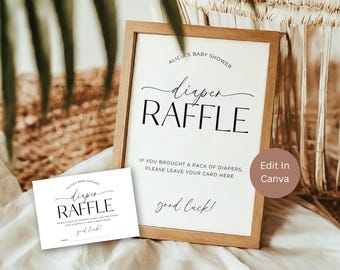 Baby Shower Diaper Raffle Sign And Raffle Ticket, Minimal Baby Shower Diaper Raffle Sign Tickets, Diaper Raffle Card, Instant Download, LPM