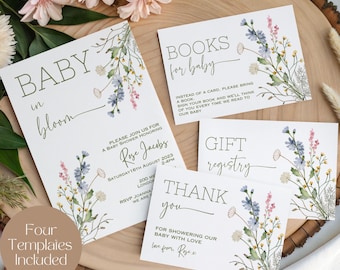 Baby In Bloom Invitation, Editable Wildflower Baby Shower Invite Bundle, Wildflower Baby Shower Invitation Template, Floral Invite, LB0031