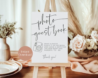 Minimalist Polaroid Photo Guest Book Sign, Baby Shower Decor, Instant Download, Polaroid Photo Booth, Printable Sign, Gender Neutral Shower