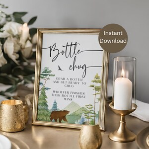 Baby Bottle Chug Game, Baby Shower Game, Baby Shower Activity, Woodland Baby Shower Printable Sign, Let The Adventure Begin Game, LB1001