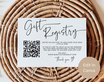 Minimal Gift Registry Card with QR Code, Gift List Card, Gender Neutral, Instant Download