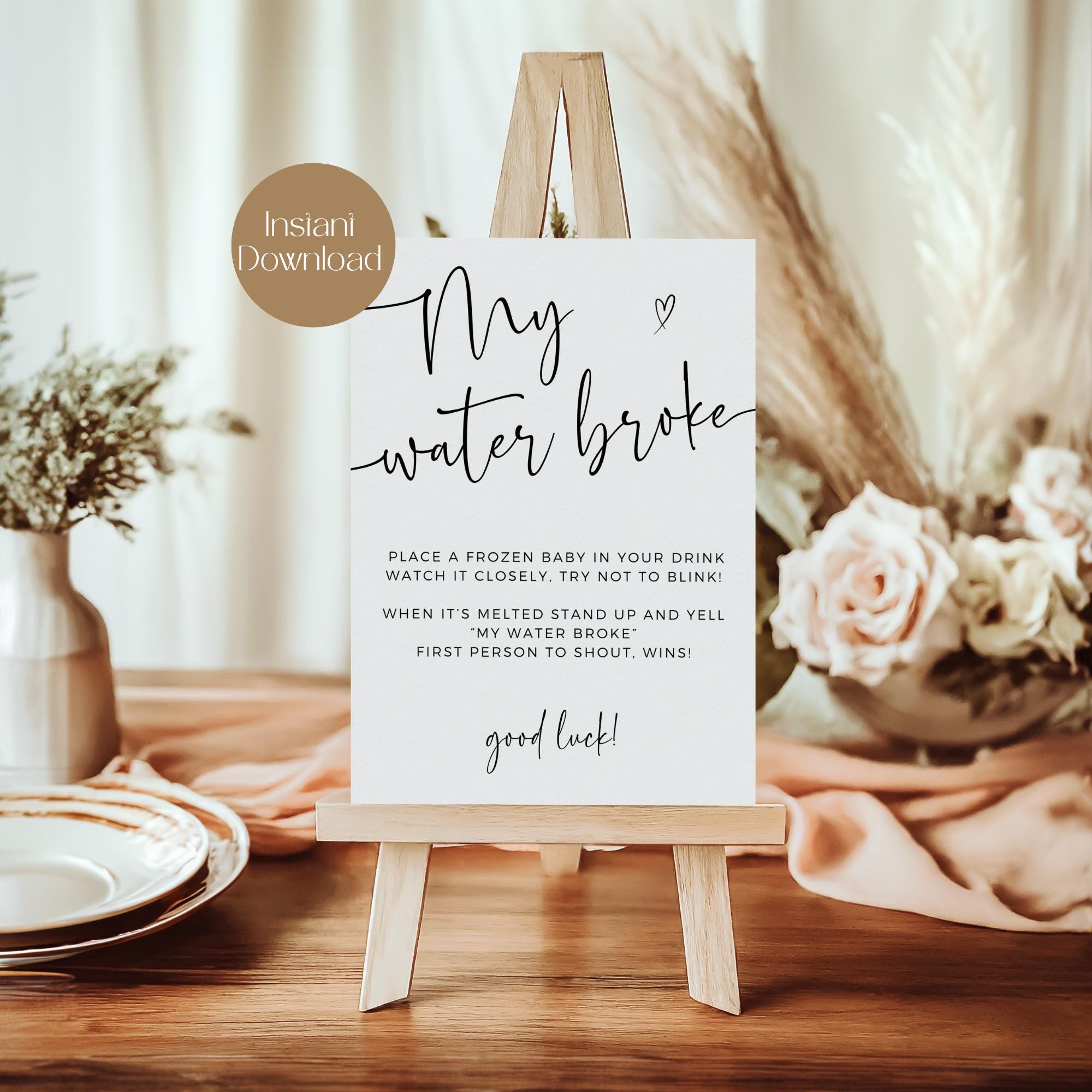 My Water Broke Game Sign, Ice Cube Game Instructions, Fun Baby Shower Activity, Instant Download, Minimal baby shower game, Printable Game