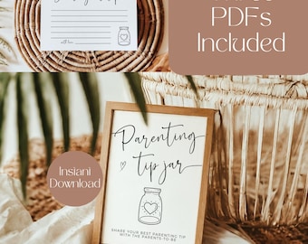 Parenting Tip Jar Sign, Baby Shower Advice Cards, Printable Game for Parents, Modern Design, Advice and Wishes for Parents, Instant Download