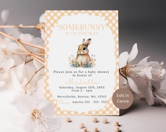 Somebunny Baby Shower Invite Template, Editable Bunny Invitation, Cute Spring Baby Shower, Digital Download, Easter Baby Shower Invite, SBY