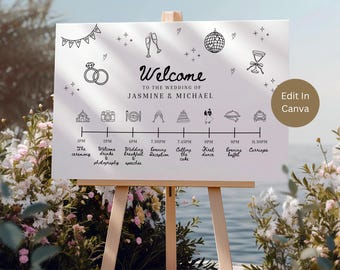 Wedding Order Of Day Whimsical Fun Wedding Itinerary And Timeline Sign, Customizable Template, Beth