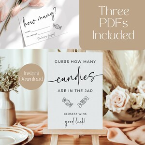 Guess How Many Candies Are In The Jar Baby Shower Game, Baby Shower Activity, Printable Sign, Minimal Baby Shower, PDF Instant Download