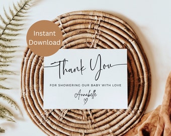 Minimale bedankkaart babyshower, moderne babyshower, direct downloaden, afdrukbare bewerkbare download, genderneutraal, canva-sjabloon