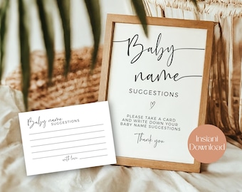 Tabliczka z propozycjami imion dla dzieci, gra na baby shower dla dzieci bez podziału na płeć, szablon do druku z pomysłami na imiona, natychmiastowe pobranie