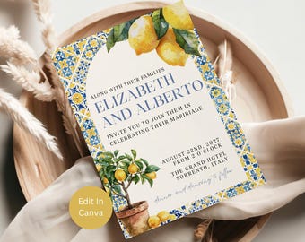 Italian Amalfi Coast Wedding Invitation Template, Editable Digital Invite, Lemon Theme, Instant Download, Customizable Wedding Invite, Elena