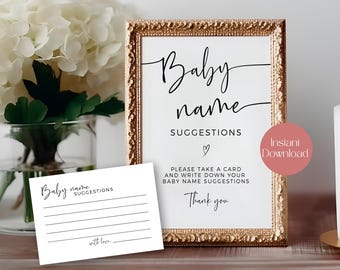 Baby Name Suggestions Sign, Gender Neutral Baby Shower Game, Printable Template for Name Ideas, Instant Download