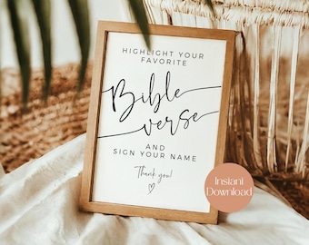 Highlight Bible Verse Baby Shower Guest Book Sign, Gender Neutral Sign, Printable Favorite Scripture Sign, Minimal Sign, Instant Download