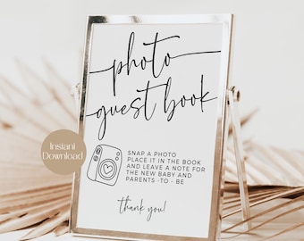 Minimalist Polaroid Photo Guest Book Sign, Baby Shower Decor, Instant Download, Polaroid Photo Booth, Printable Sign, Gender Neutral Shower