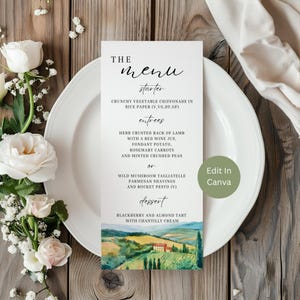 Tuscany Personalized Printable Menu, Italian Wedding Menu Place Card, Customizable Wedding Menu, Editable Template, Digital Template, Lucia