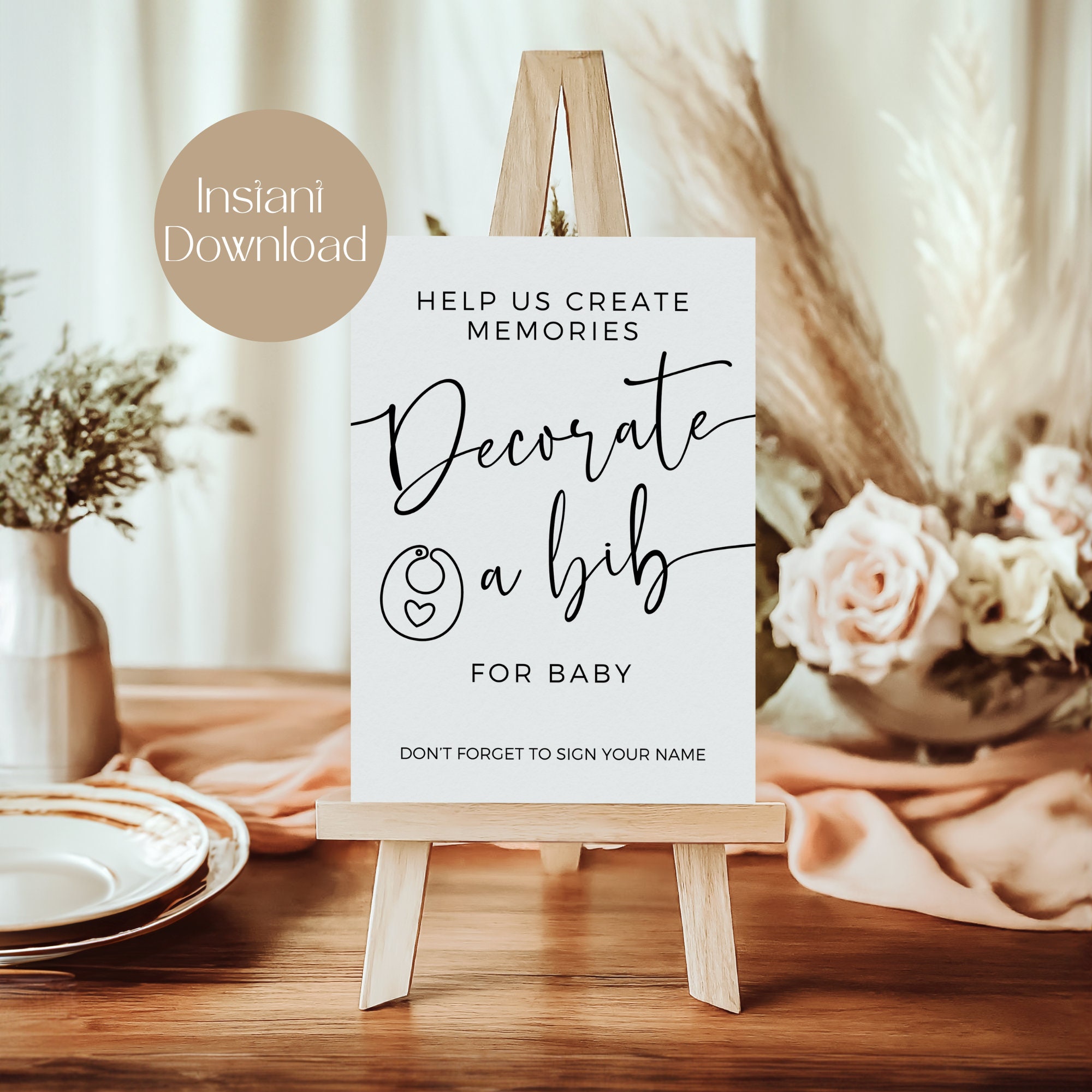 Bib Decorating Station Printable Sign, Decorate A Bib For Baby Printable Sign, Bib Decorating Game, Minimal Baby Shower, Instant Download